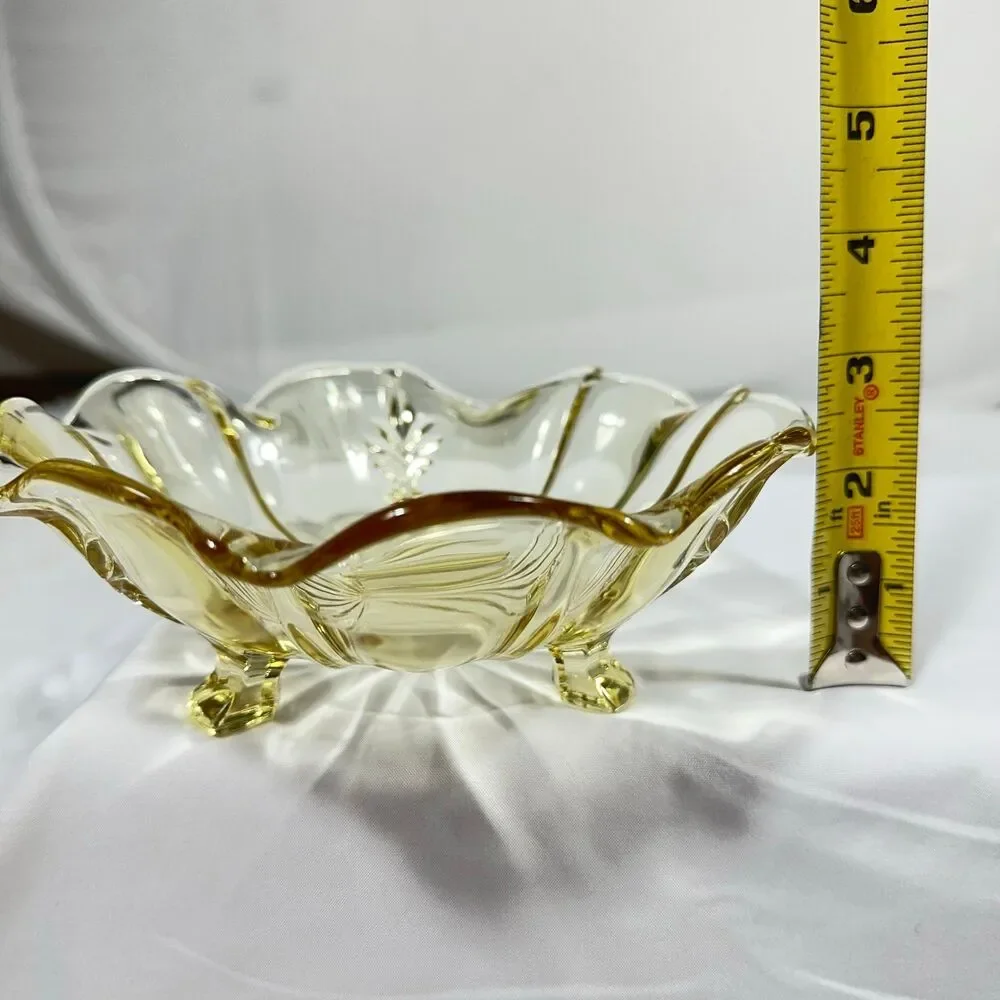 Vintage Fostoria Glass Topaz Yellow BAROQUE Footed Bowl 7